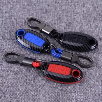 

Car Key Shell Silicone Cover Holder Carbon Fiber Style Fob Case Fit For Nissan 5 Button