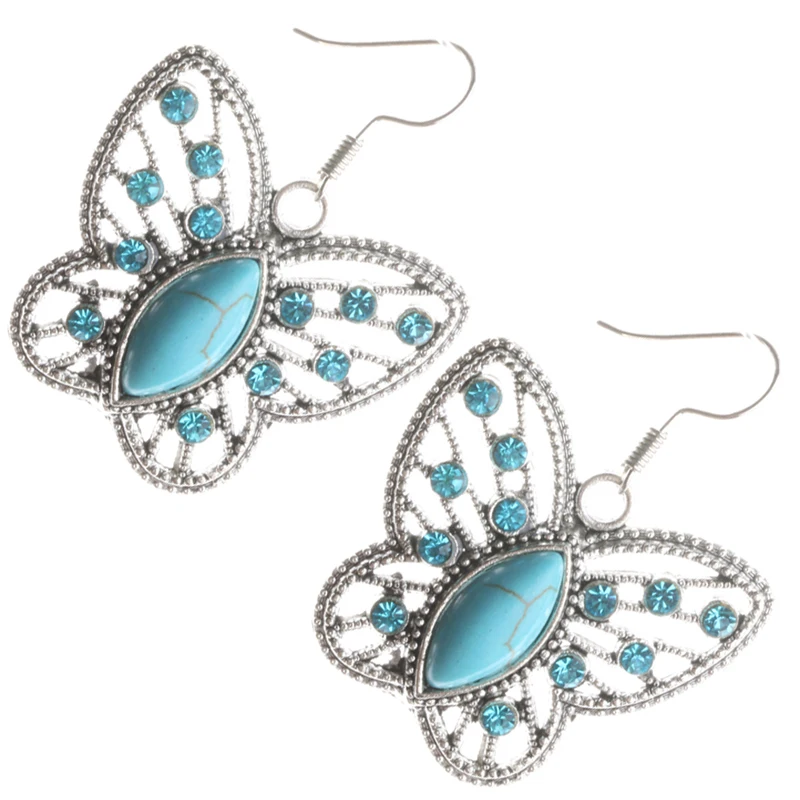 Fashion Butterfly Pendant Necklaces Drop Earrings Vintage Rhinestone Crystal Jewelry For Women Wedding Jewelry Sets Shellhard