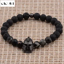 Oiquei moda diy luxo unisex capacete espartano zircornia cúbica 8mm contas de pedra lava charme pulseiras para como mulheres