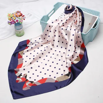 

2019 Fashion Dot Print Hair Scarf For Women Square Shawls Silk Satin Hijab Scarfs Red 90*90cm Luxury Kerchief Scarves For Ladies