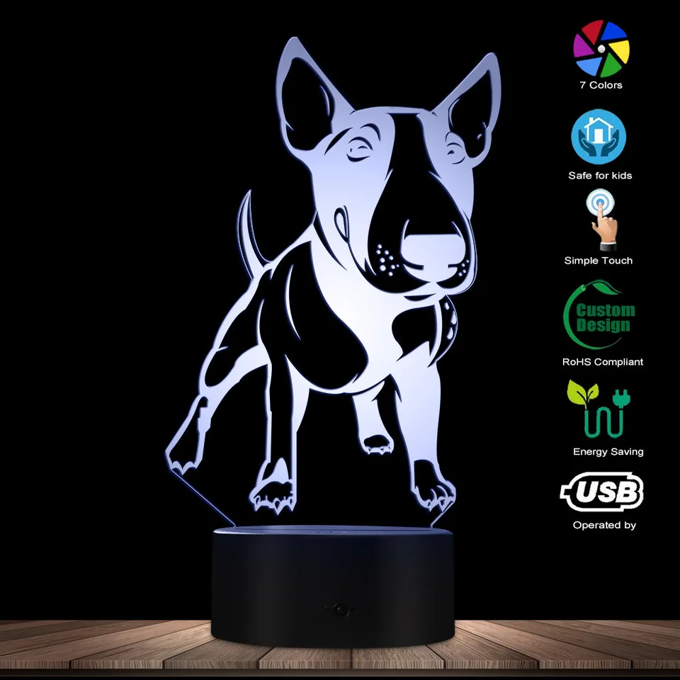 Inglese Bull Terrier Di Forma Progettato Led Lampada Visivo Cane Di Animale Domestico Del Cucciolo Di 3d Optical Illusion Lampada Complementi Arredo Casa Led Da Tavolo Luce Di Notte Lampada Illuminazione Innovativa