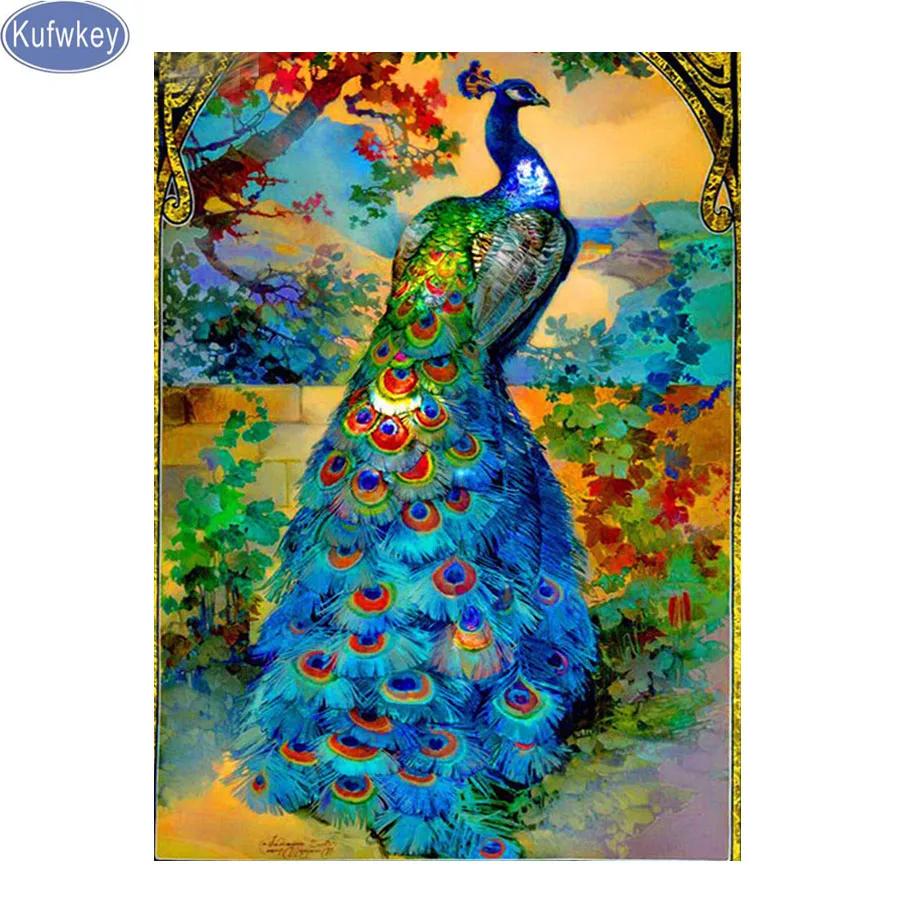 

3D diy"Peacock"Diamond Painting Cross Stitch Crystal Needlework Diamond Embroidery Full square Diamond mosaic home Decorative
