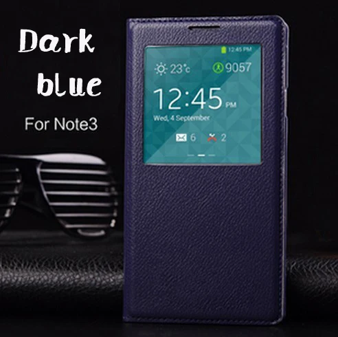 Откидной кожаный чехол для телефона samsung Galaxy Note 3 Note3 Not III SM 9005 N900 N9005 SM-N900 SM-N9005 чехол с чипом Smart View - Цвет: Dark blue