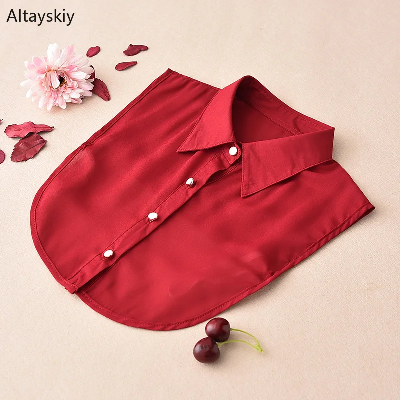 

Detachable Collar Women Harajuku Kawaii Pearl Button False Collars Colorful Solid Simple Womens All-match Korean Style Trendy