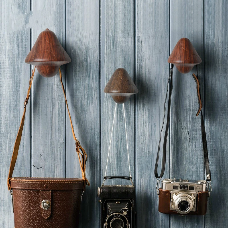 

Creative Mushroom Decorative Hook Resin Clothes Cap Bag Coat Hanger Wood Texture Little Plant Wall Hanger Craft Diy Home Decor