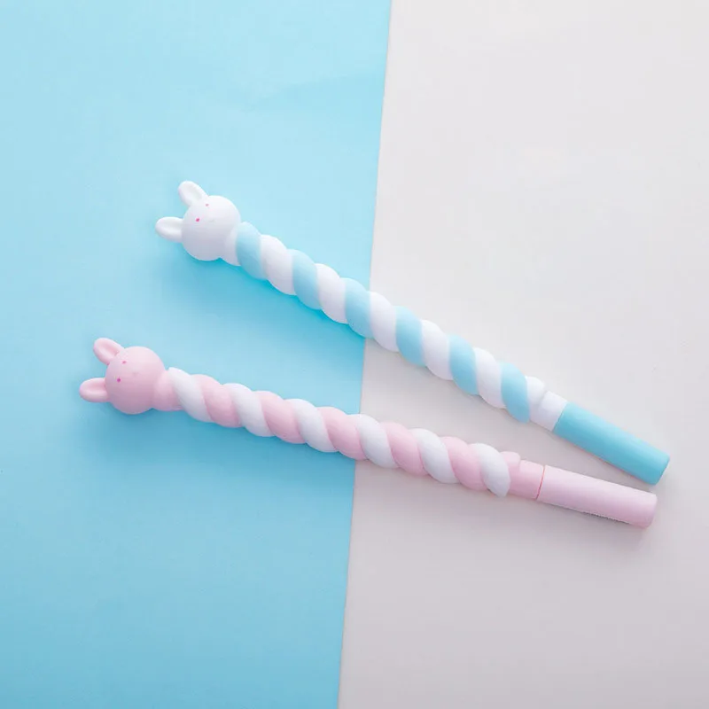 1X Soft Velvet Cotton Candy Rabbit Gel Pen Rollerball Pen School Office Supply Student Stationery 0.5mm Black Ink