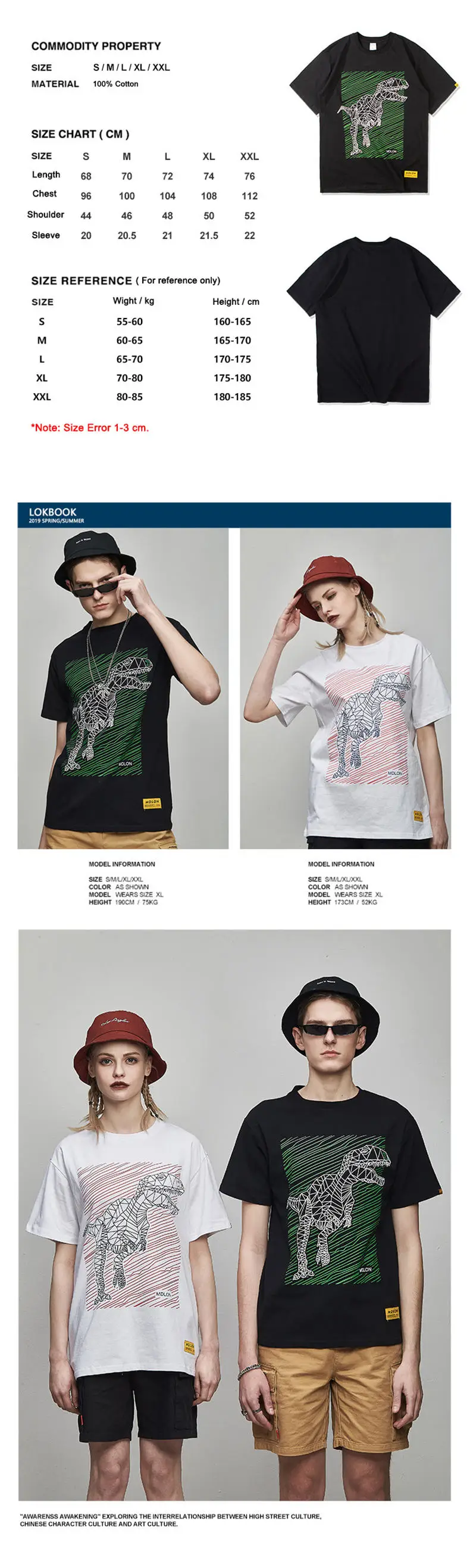 Cotton T-Shirts Men Women Summer Clothing Male Female T shirts Tops Tees Fashion Print Dinosaur Short Sleeve O-Neck Tshirts Man 02