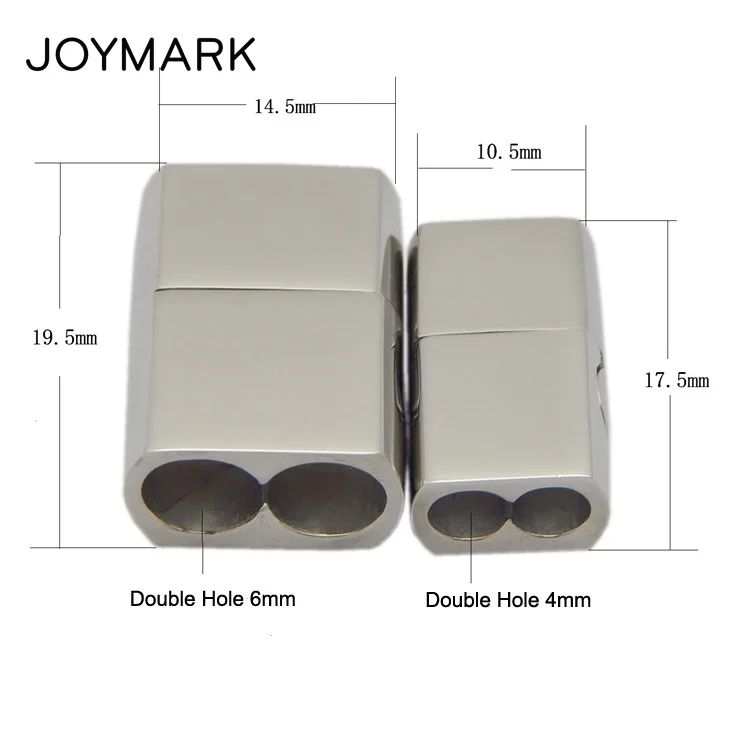 

4mm 6mm Double Hole Smooth 316L Stainless Steel Slide Lock Magnetic Clasps For Leather Cord Bracelet Jewelry Making BXGC-142