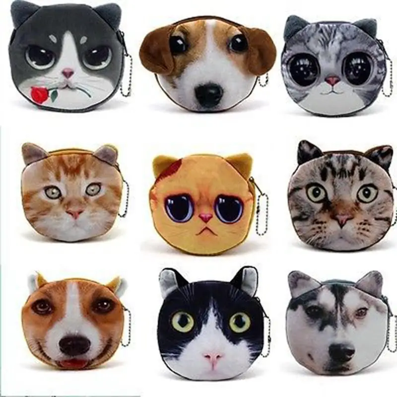Gorgeous Flawless Cat/dog Face Zipper Case Coin Purse Wallet Makeup Bag 2015 most fashion