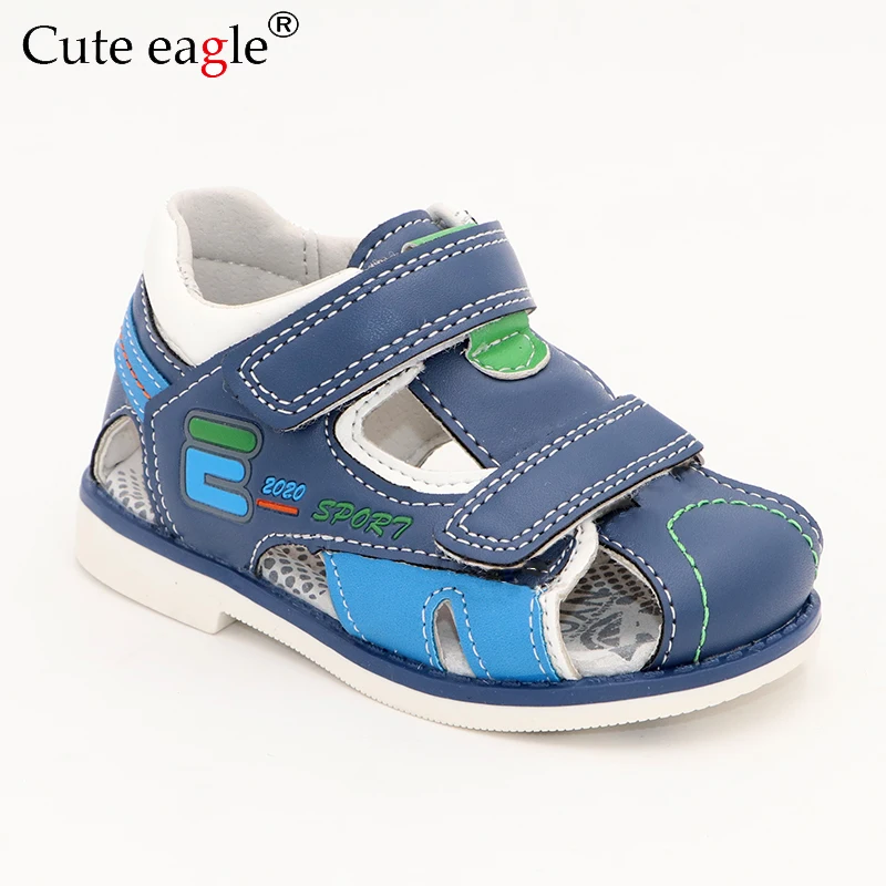Ceny Śliczne Eagle letnie chłopcy ortopedyczne sandały Pu skórzane buty dla małych dzieci dla chłopców zamknięte Toe płaskie buty dla dzieci rozmiar 22 27 No. A192