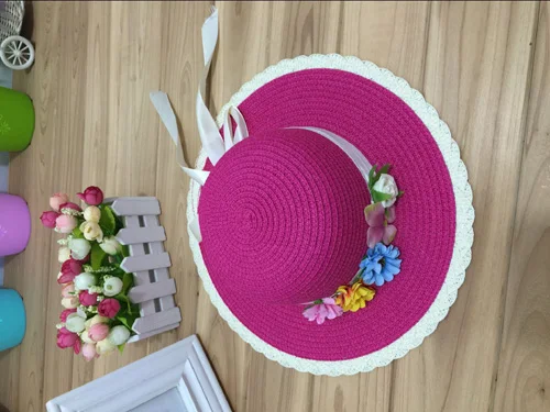 1 шт., модная женская летняя Солнцезащитная шляпа с цветочным бантом, соломенная шляпа для родителей и детей, пляжная шляпа для женщин и девочек, 6 цветов - Цвет: women rose red