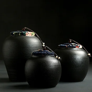 

Vintage Chinese Ceramic Rough Pottery Home Storage Organization Jar | for Storage Coffee Bean Tea Candy Cookies Spices Powder