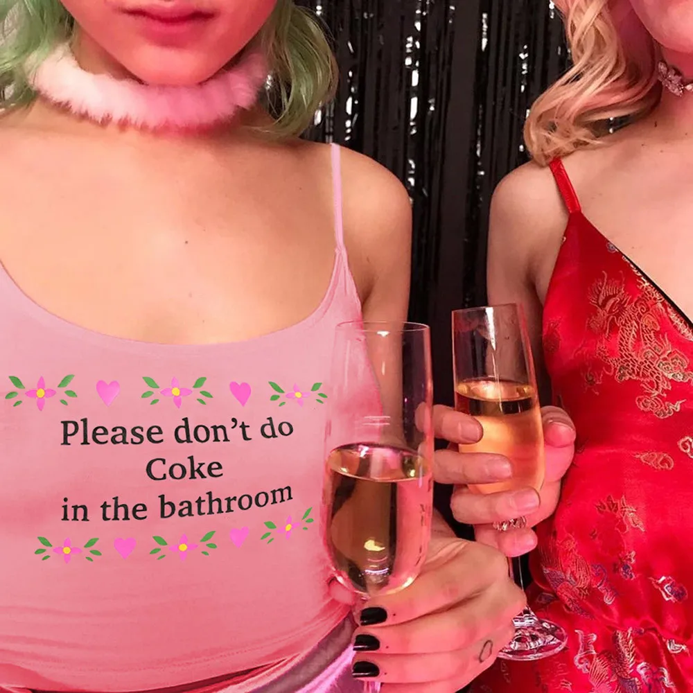 2019 сексуальный модный жилет, пожалуйста, не делайте Кокс в ванной, укороченные топы для женщин, повседневные топы с принтом букв, майка на