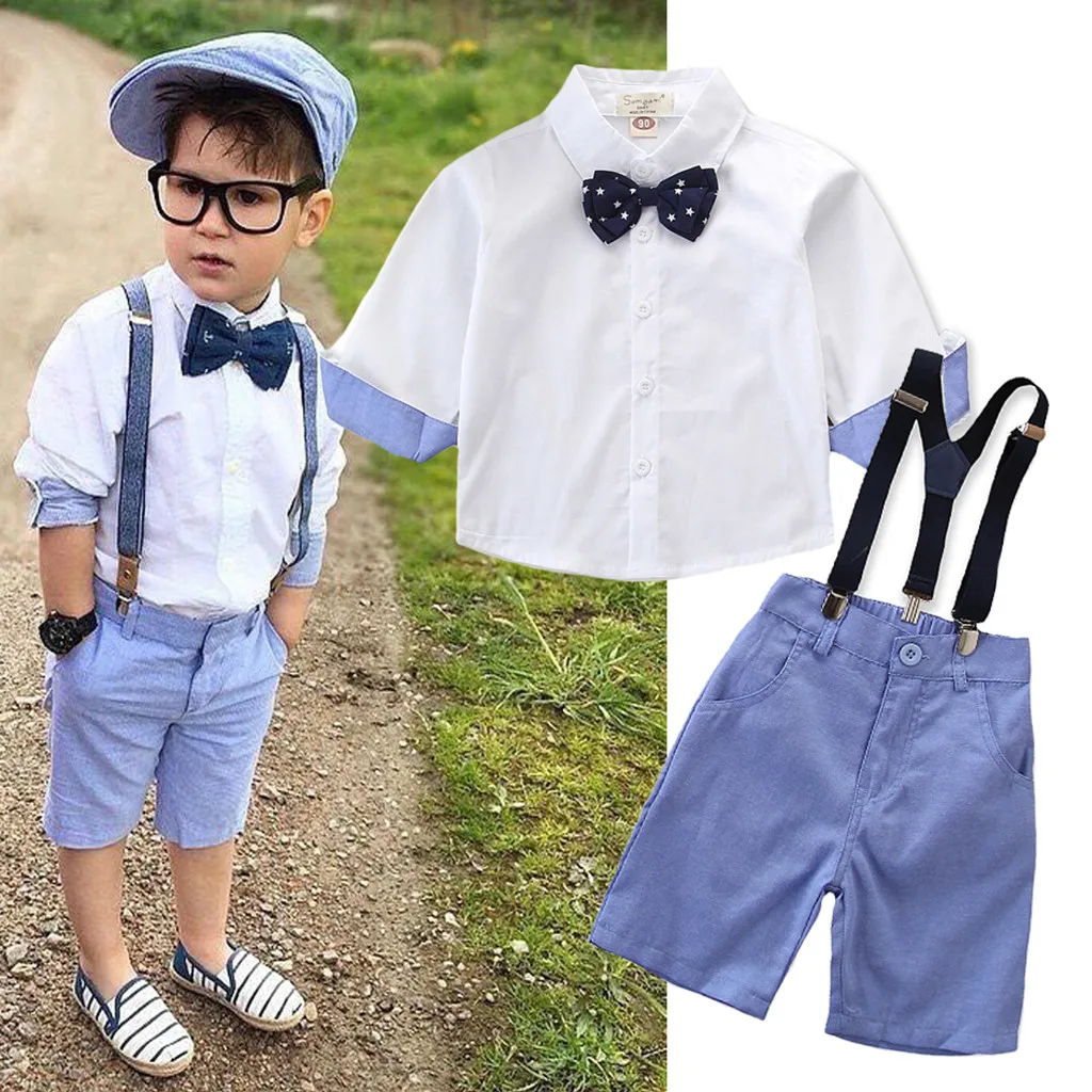 

2019 Fashion SummerToddler Kids Baby Boys Outfit Clothes Shirt+Shorts Pants Gentleman Party Suit