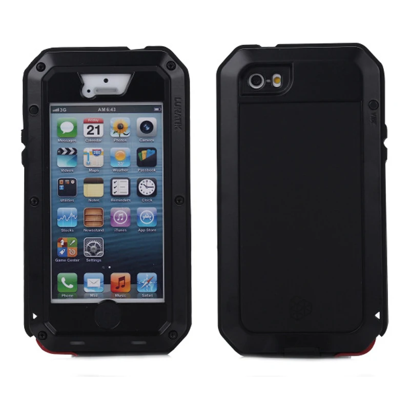

For i5 5S 5C SE 6Plus Aluminum Metal Element Waterproof Shockproof Mobile Phone Cover Gorilla Tempered Glass For iphone4 4s Case