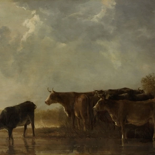 River Landscape With Cows Poster Print (36 x 24)