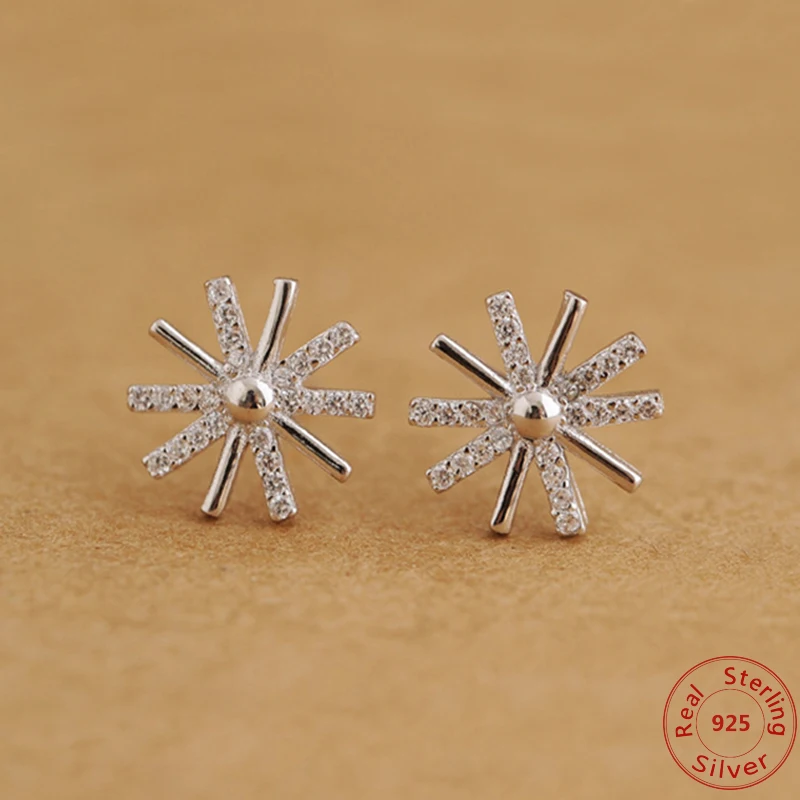 

New Hot 100% 925 Sterling Silver Stud Earrings Hight Quality Cubic Zirconia Descendant of the Sun Stud Earrings Flower Jewelry
