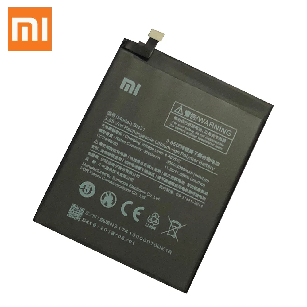 

Original XIAOMI BN31 Replacement Battery For Xiaomi Mi 5X Mi5X A1 MiA1 Redmi Note 5A Authentic Phone Batteries 3080mAh