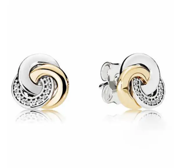 

Authentic 925 Sterling Silver Pandora Earring Interlinked Circles With Crystal Studs Earring For Women Wedding Gift Fine Jewelry