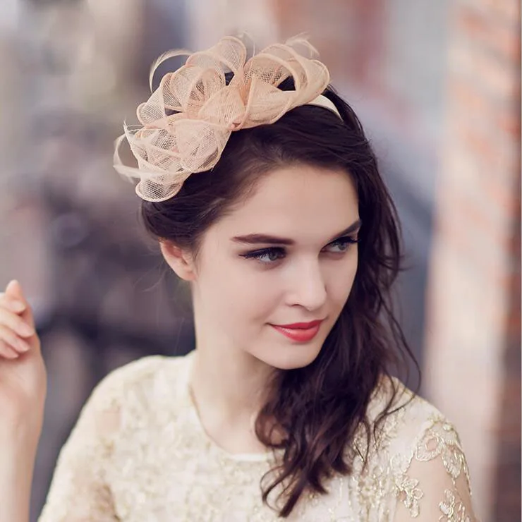 Light Champagne Bridal Hat Fashion boda Wedding Accessories wedding hats and fascinators women Party headWear ZH009