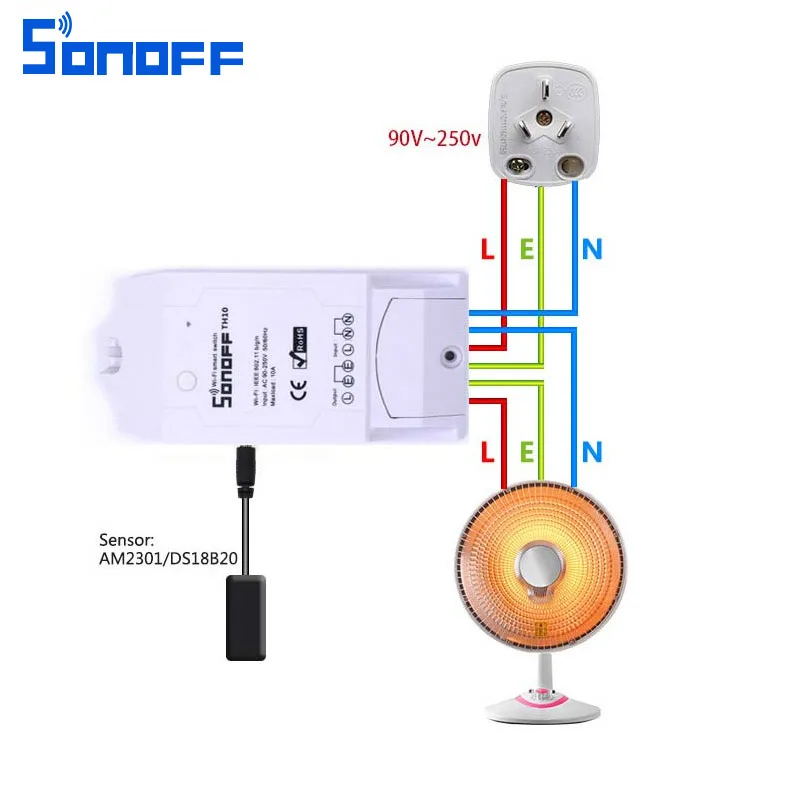 Sonoff th 16a/10A Температура и мониторинга влажности Wi Fi Smart Switch контроллер Сенсор с