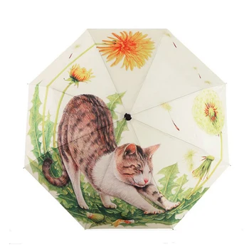 

Windproof Travel Umbrella Compact Three Folding Lightweight Portable Parasol Cartoon Cat Umbrellas For Women Gift Choice