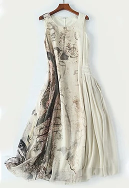 Женское платье из шелковой ткани трапециевидной формы с заниженной талией и круглым вырезом без рукавов с поясом 2 цвета Элегантное Длинное платье Мода - Цвет: as picture