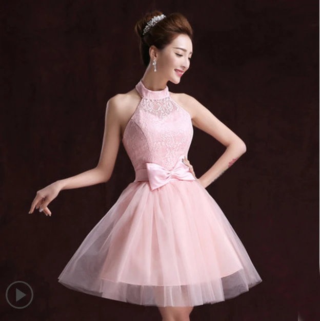 pink halter dress short