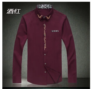 Мужская рубашка Camisa Masculina Vestidos размера плюс Новые однотонные рубашки с длинным рукавом Hombre размера плюс 7XL 6XL 5XL рубашки - Цвет: Красный