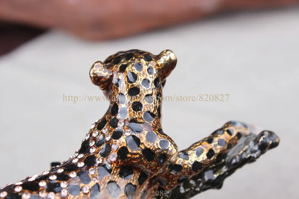 Ягуар Леопард шкатулка для украшений шкатулка для драгоценностей животными таблетки коробка Статуэтка Леопард на ветке дерева драгоценными камнями, магическое Оловянное ожерелье, инкрустированная Ювелирная шкатулка