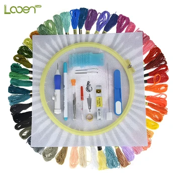 

50 Pcs Magic Embroidery Pen Set With Embroidery Hoop Stitching Punch Pen Mix Threads Sewing Accessories For Women DIY Tools