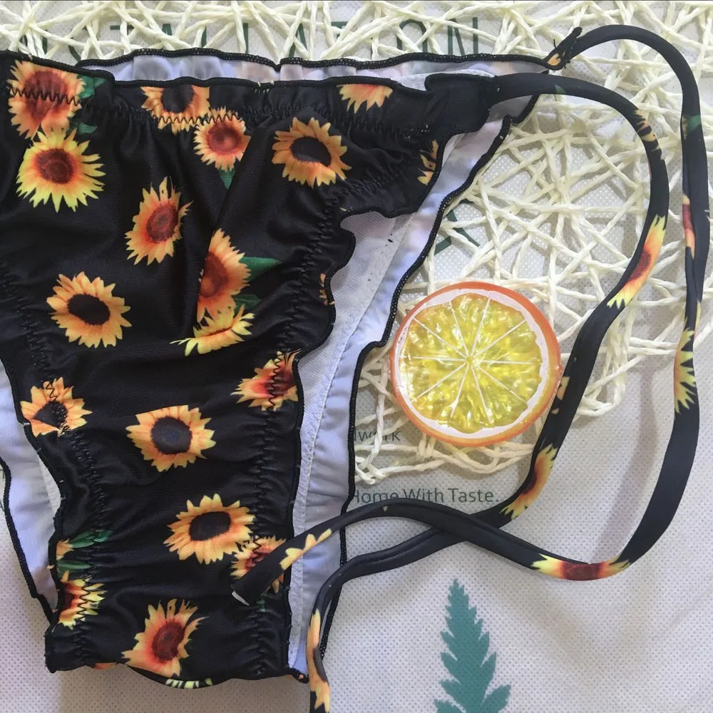 Сексуальный набор с бикини для женщин Подсолнух Танкини с принтом бразильский купальник из двух частей Maillot De Bain Лето Черный Белый Biquini