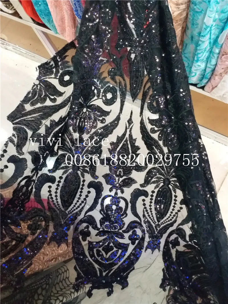

jlo0014# black sequin embroidery tulle mesh lace fabric for wedding