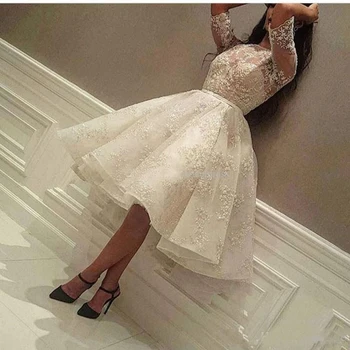 

New Knee Length Cocktail Dresses 2019 Half Sleeve Short Ball Gown Prom Dress Lace Arabic Prom Party Evening Gowns Cheap