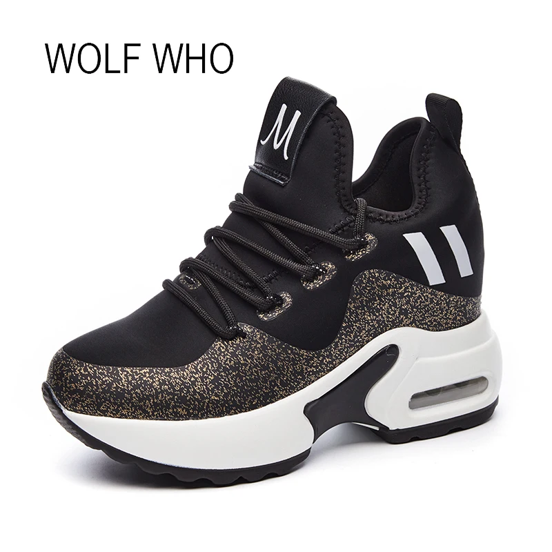 

WOLF WHO 2018 Thick Sole Women Wedge Sneakers Hidden Heels Female Sneakers Casual High Heels Women Platform Sneakers h-528