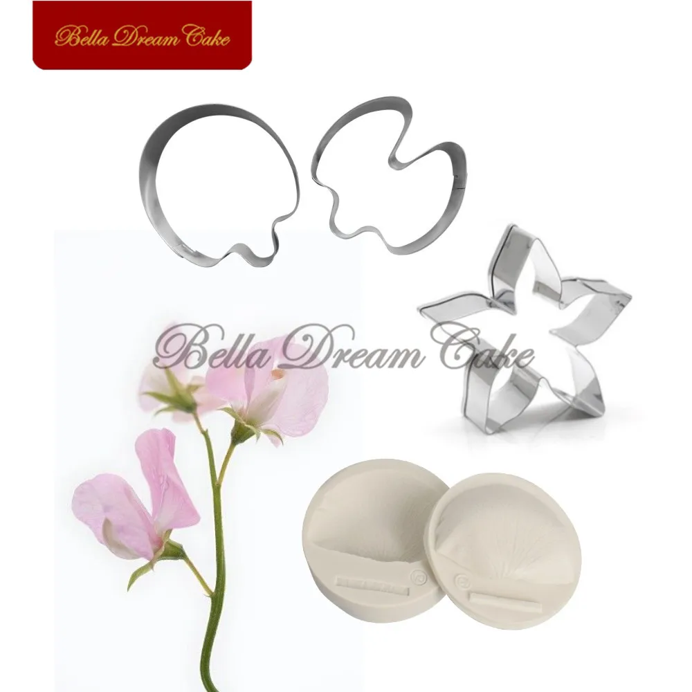 

5pcs/set Sweet Pea Blossom Petal Veiner Silicone Molds Stainless Steel Cutter Fondant Mold DIY Cake Decorating Tool Bakeware