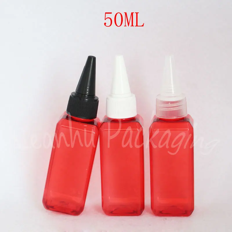 

50ML Red Square Plastic Bottle With Pointed Mouth Cap , 50CC Toner / Makeup Water Packaging Bottle , Empty Cosmetic Container