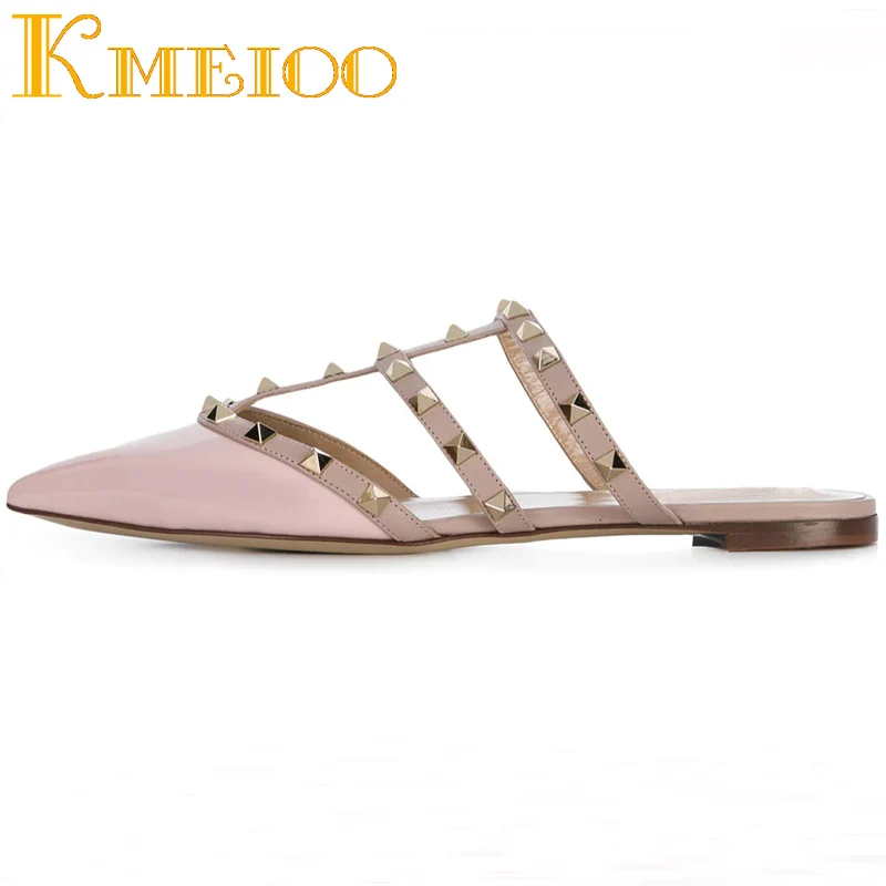Spéciale Bout patent Appartements Fretwork black Chaussures Pink patent Pointu Casual Sur Kmeioo Pour Femmes Robe Mode Découpes gold pu Slip Diapositives Offre Rivets nF8w0xBqS5