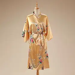 Лидер продаж Золото Один размер Женская атласная ночная рубашка невесты свадебное платье женские Винтаж кимоно юката Цветок NR219