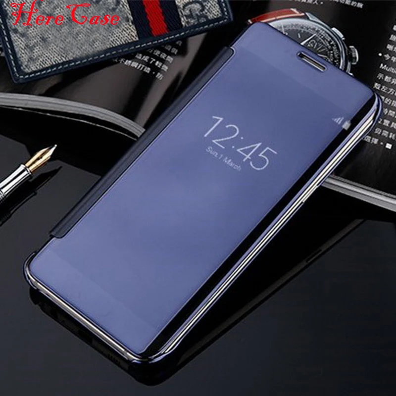 

Mirror Flip Leather Case For Huawei P10 Lite P10Lite Mate 9 8 7 P9 Lite P8 Llite 2017 Honor 8 5C Clear View Window Smart Cover