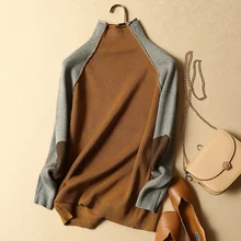 Водолазка свободные женские пуловеры женские Лоскутные свободные плотные Свитера зимние вязаные женские топы пальто 0,47