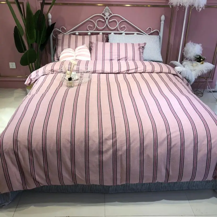 

Exquisite dense stripes Bedding Set cotton Bed Set Queen Size Bed Sheet Cheap Duvet Cover Set vertical grain Bed Linen
