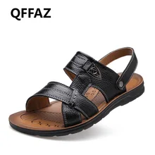 QFFAZ модные мужские сандалии повседневная обувь Классические высокое качество однотонные мягкие мужские пляжные сандалии Дышащая обувь на плоской подошве обувь Большие размеры 39-47