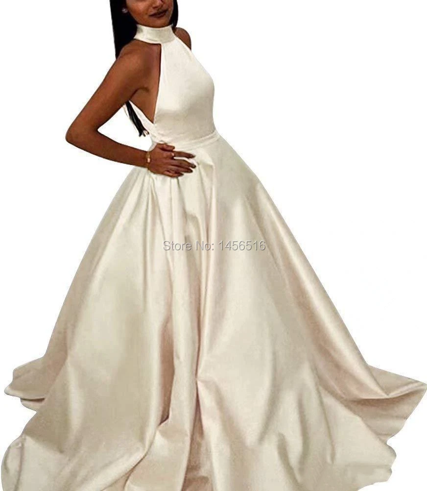 Elegant Evening Dresses Muslim Women A-Line Halter Floor Length Long Yellow Pockets Sexy Satin Prom Dresses Pageant Celebrity Party Gowns (1)