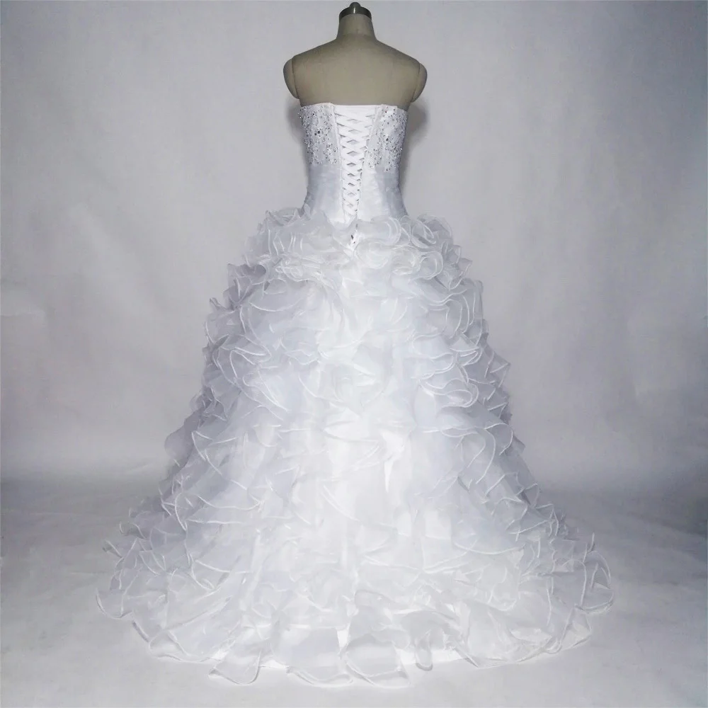 E JUE SHUNG, белые многоуровневые Свадебные платья из органзы, бисерные кружевные свадебные платья на спине, robe de mariage vestidos de novia