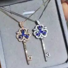 Натуральная Подвеска из танзанита, S925 серебро, натуральный драгоценный камень, подвеска, ожерелье, Трендовое, романтическое, клевер, ключ, для женщин, для свадьбы, хорошее ювелирное изделие