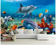 

Custom photo 3d wallpaper Non-woven mural undersea world dolphin decoration painting 3d wall murals wallpaper for living room