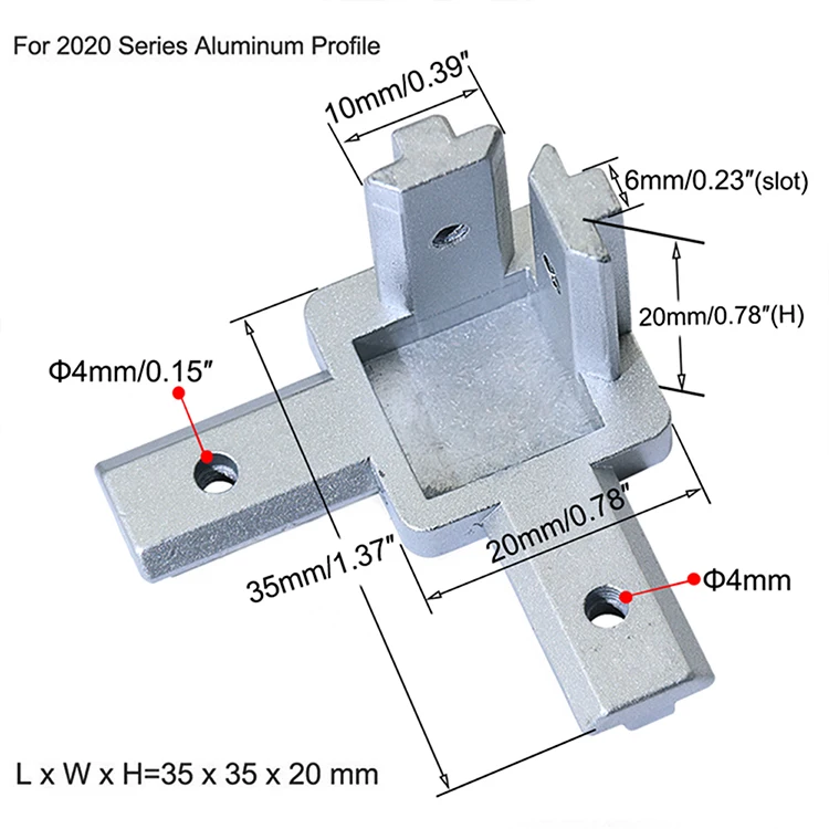 4 шт. черный, серебристый цвет серии 3-сторонний Выход Конец угловой кронштейн разъем, с винтами для Стандартный 6 мм Т-образное гнездо Алюминий профиль штранг-прессования