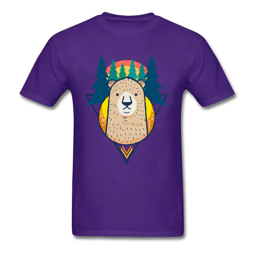Sunrise Bear on Pine Trees Short Sleeve Tops T Shirt Mother Day Round Neck Cotton Student T-shirts Family Tee Shirts Slim Fit Sunrise Bear on Pine Trees purple