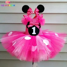 Шикарное платье-пачка с Минни Маус и повязка на голову, комплект, ярко-розовое платье-пачка с Минни Маус на день рождения платье-пачка с Минни Маус для девочек